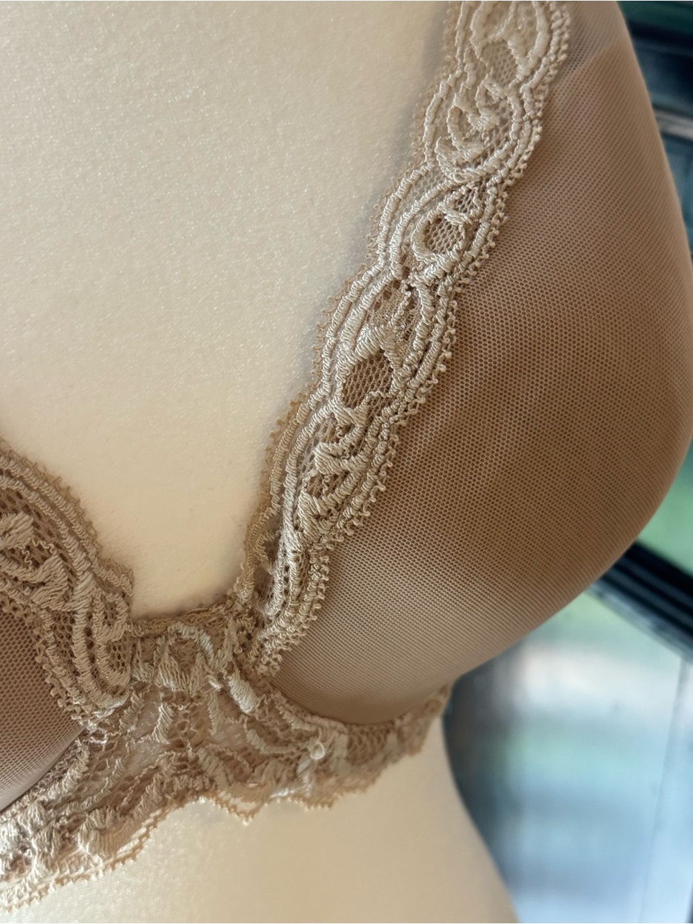 Natori Lace-Trim Mesh Bra - Beige